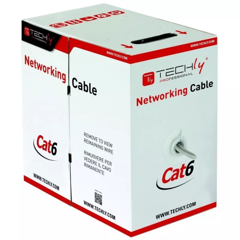 Tinklo kabelis TECHLY Cat.6 U/UTP CCA 305 m, 23 AWG, 250 MHz, pilkas