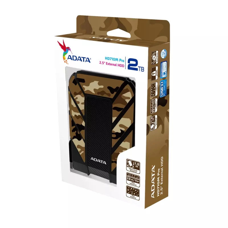 Išorinis kietasis diskas ADATA HD710M Pro 2TB USB 3.2 Gen 1 (USB Type-A / Micro-USB B) kamufliažinis, atsparus smūgiams