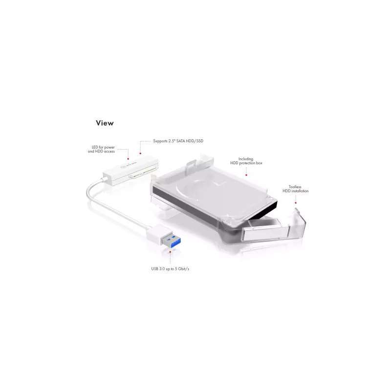 ICY BOX IB-AC703-U3 Išorinis HDD/SSD korpusas Baltas 2.5 colio