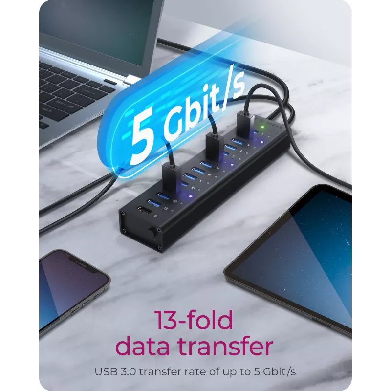 ICY BOX IB-AC6113 USB 3.2 Gen 1 (3.1 Gen 1) Type-B 5000 Mbit/s Juodas