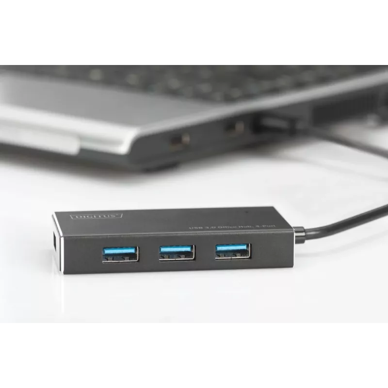 DIGITUS USB 3.0 4 prievadų šakotuvas su maitinimo adapteriu 5V/2A, aliuminio korpusas