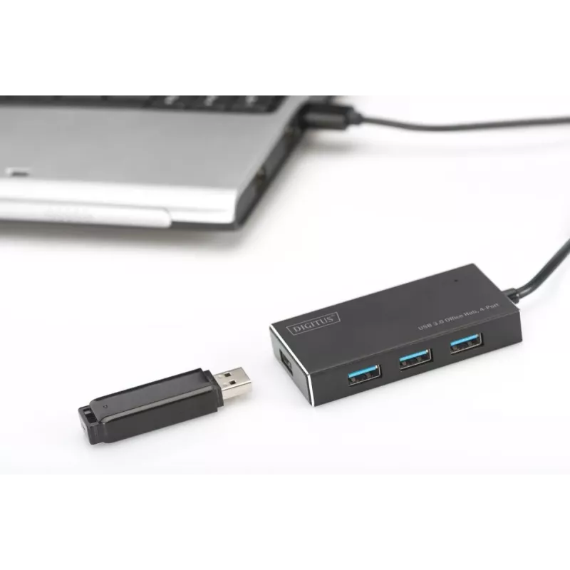 DIGITUS USB 3.0 4 prievadų šakotuvas su maitinimo adapteriu 5V/2A, aliuminio korpusas