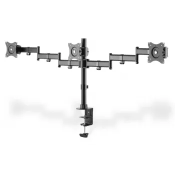 DIGITUS Trivietis monitoriaus laikiklis su spaustuku, juodas, 90° pasukimas, 45° pakreipimas, 360° sukimas, 15-27 colių TFT, maks. apkrova 3x8 kg, VESA max 100x100