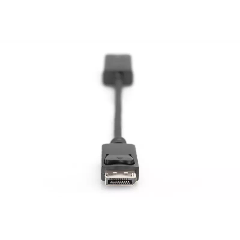 DIGITUS ASSMANN aktyvus DisplayPort-HDMI adapterio kabelis, DP - HDMI A tipo M/F, 20 cm su fiksatoriumi, HDMI 2.0, CE, auksuotas, juodas