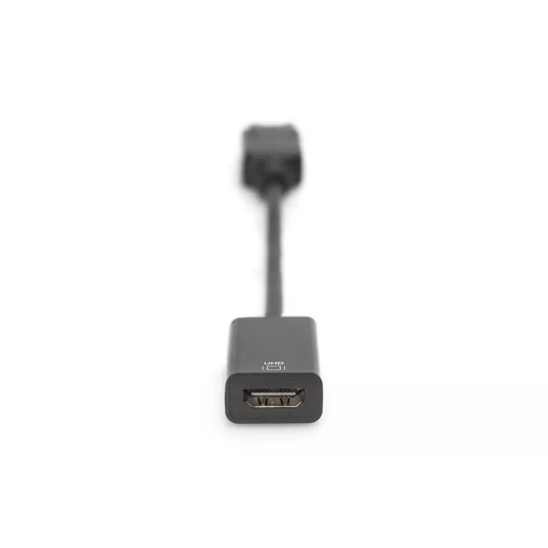 DIGITUS ASSMANN aktyvus DisplayPort-HDMI adapterio kabelis, DP - HDMI A tipo M/F, 20 cm su fiksatoriumi, HDMI 2.0, CE, auksuotas, juodas