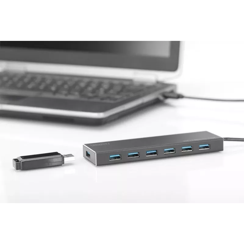 DIGITUS USB 3.0 7 prievadų šakotuvas su maitinimo adapteriu 5V/3,5A, aliuminio korpusas