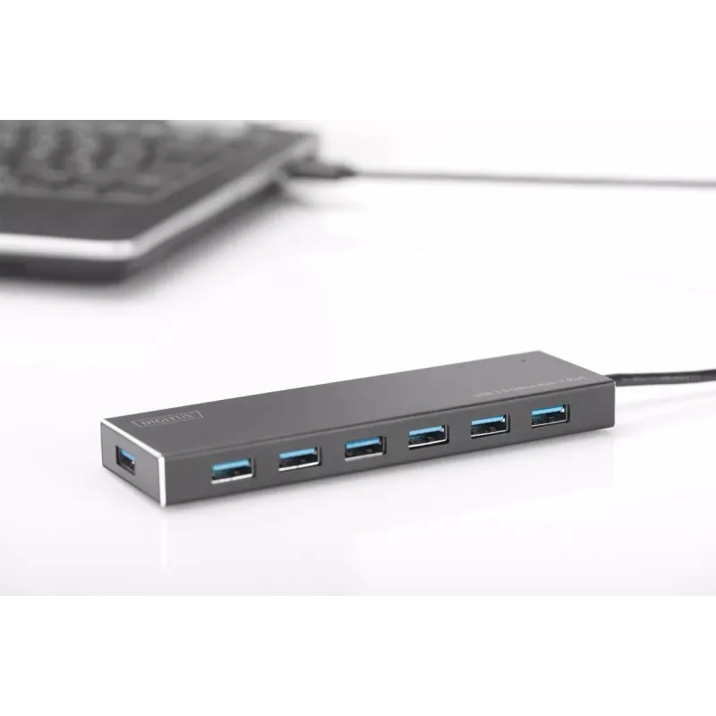 DIGITUS USB 3.0 7 prievadų šakotuvas su maitinimo adapteriu 5V/3,5A, aliuminio korpusas