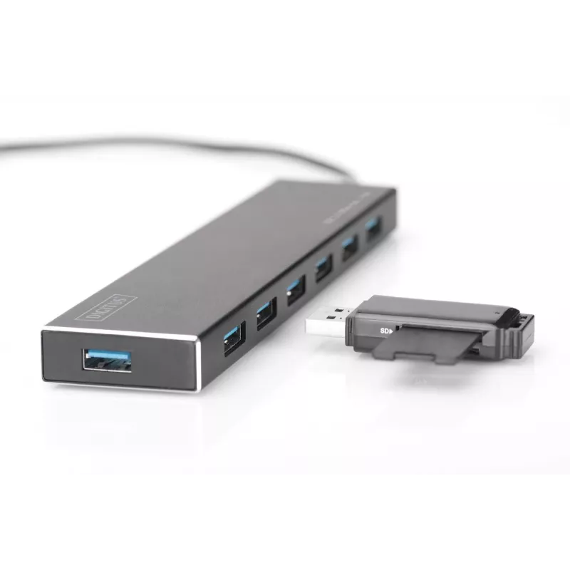 DIGITUS USB 3.0 7 prievadų šakotuvas su maitinimo adapteriu 5V/3,5A, aliuminio korpusas