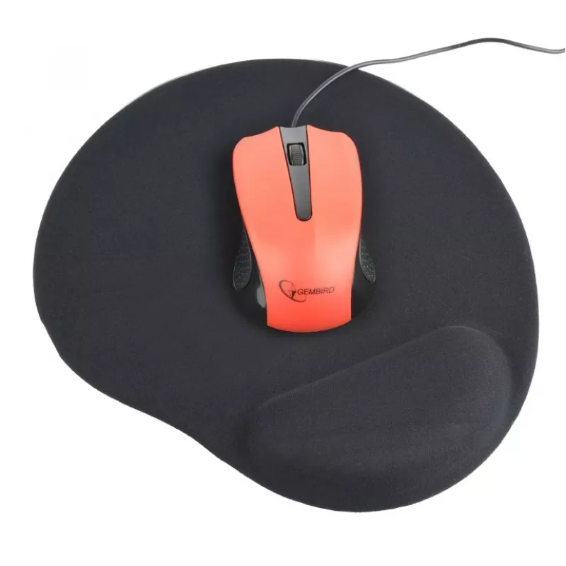 Pelės kilimėlis GEMBIRD MP-GEL-BK – juodas, guminis su gelio riešo atrama, 220×240 mm