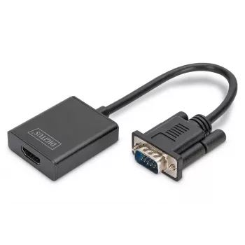 DIGITUS VGA į HDMI keitiklis + Garsas (3,5 mm) Full HD (1080p), 15 cm juodas