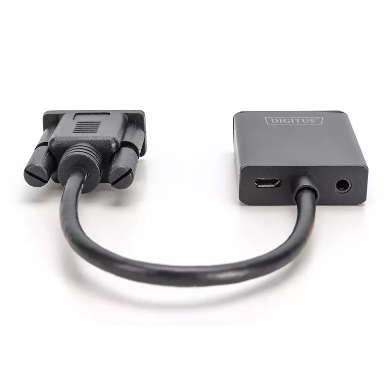 DIGITUS VGA į HDMI keitiklis + Garsas (3,5 mm) Full HD (1080p), 15 cm juodas