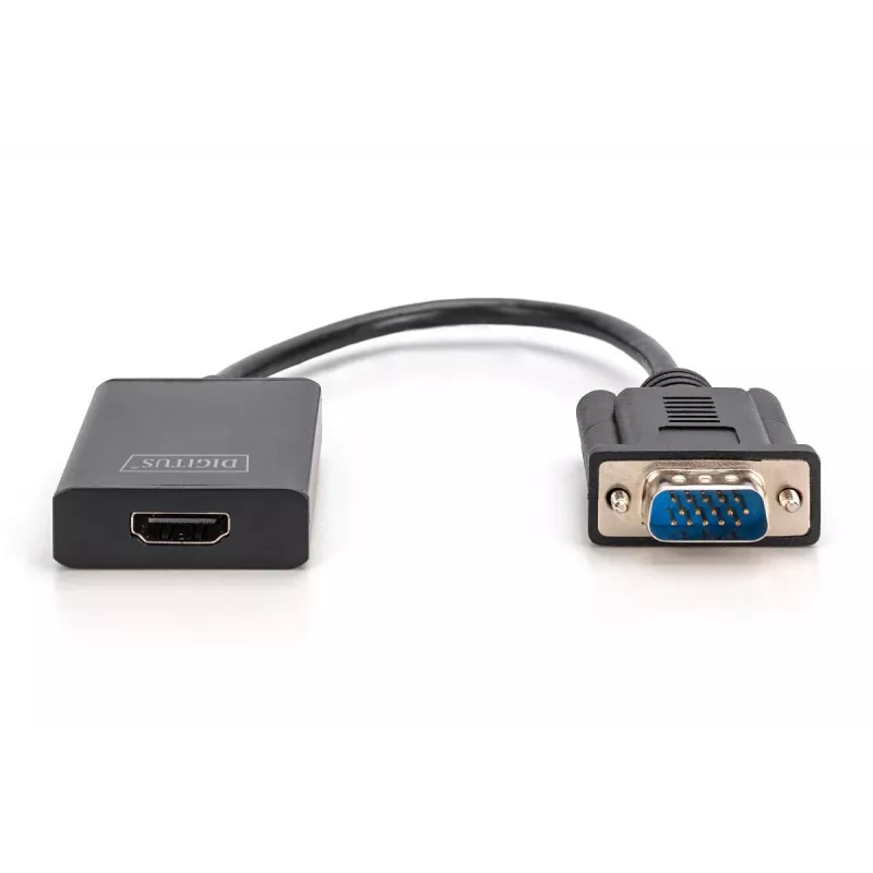 DIGITUS VGA į HDMI keitiklis + Garsas (3,5 mm) Full HD (1080p), 15 cm juodas