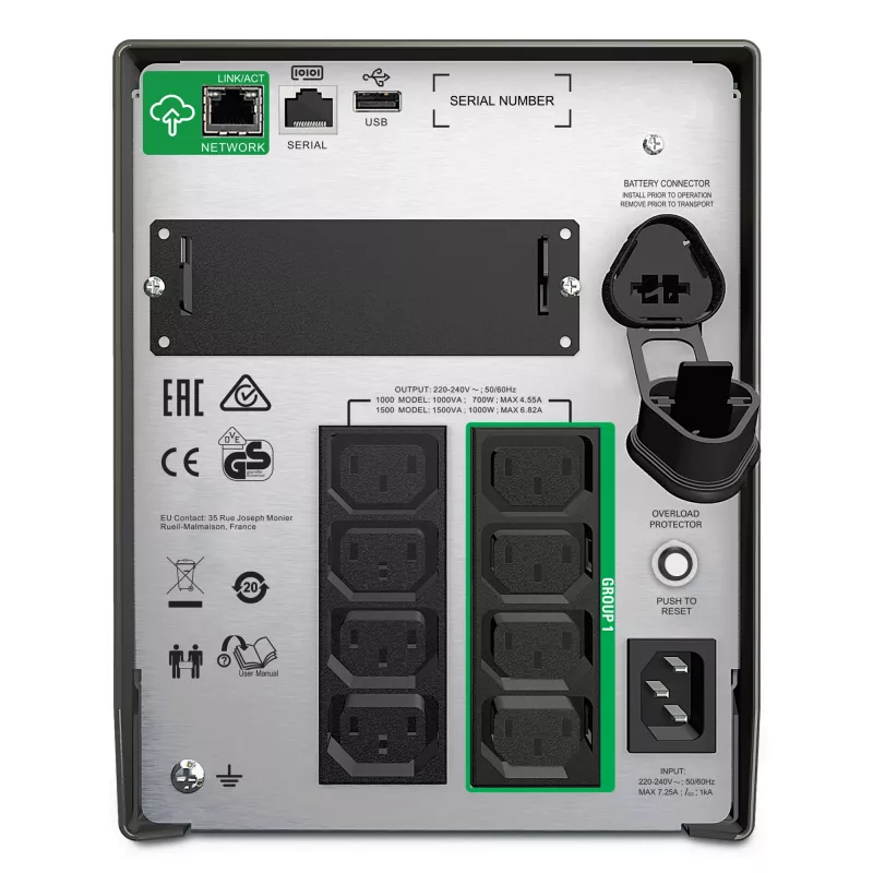 APC Smart-UPS SMT1500IC - 8x C13, USB, SmartConnect, 1500VA, linijinis-interaktyvus, 1,5 kVA, 1000 W, sinusas, 151 V, 302 V