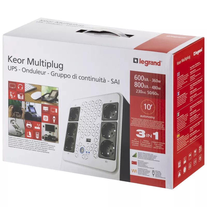 Legrand Keor ASI MULTIPLUG 800 FR nepertraukiamo maitinimo šaltinis (UPS) 0,8 kVA / 480 W, 6 lizdų