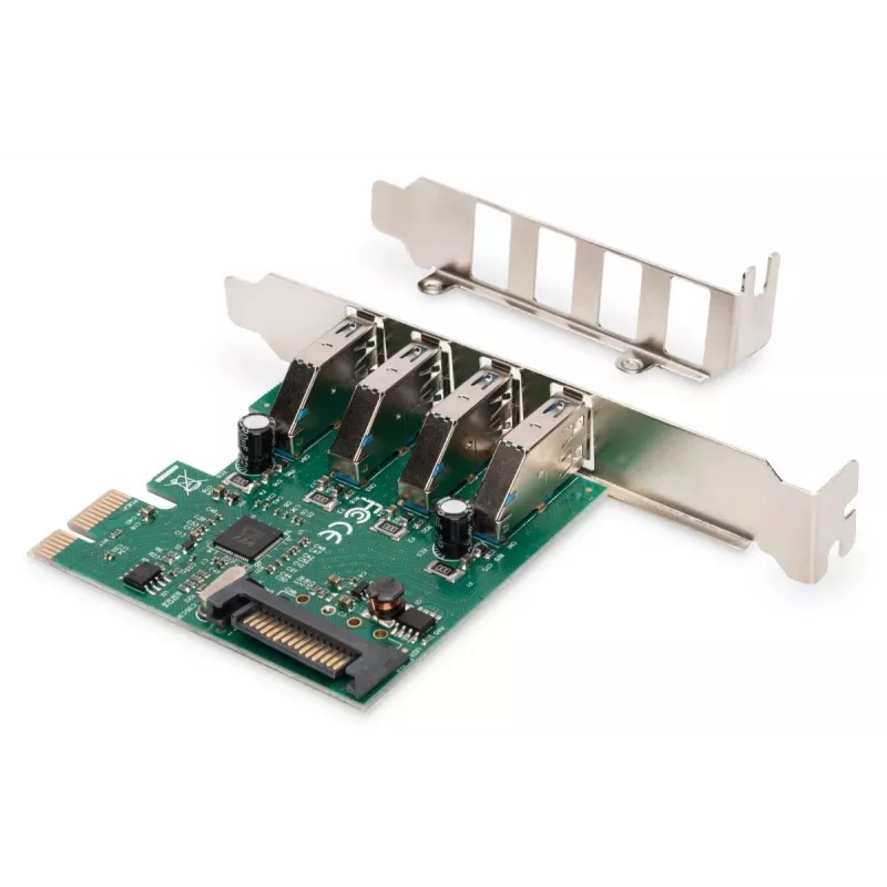 DIGITUS USB 3.0, 4 prievadų, PCI-E papildymo kortelė, 4 prievadai A/F išoriniai, VL805 lustas