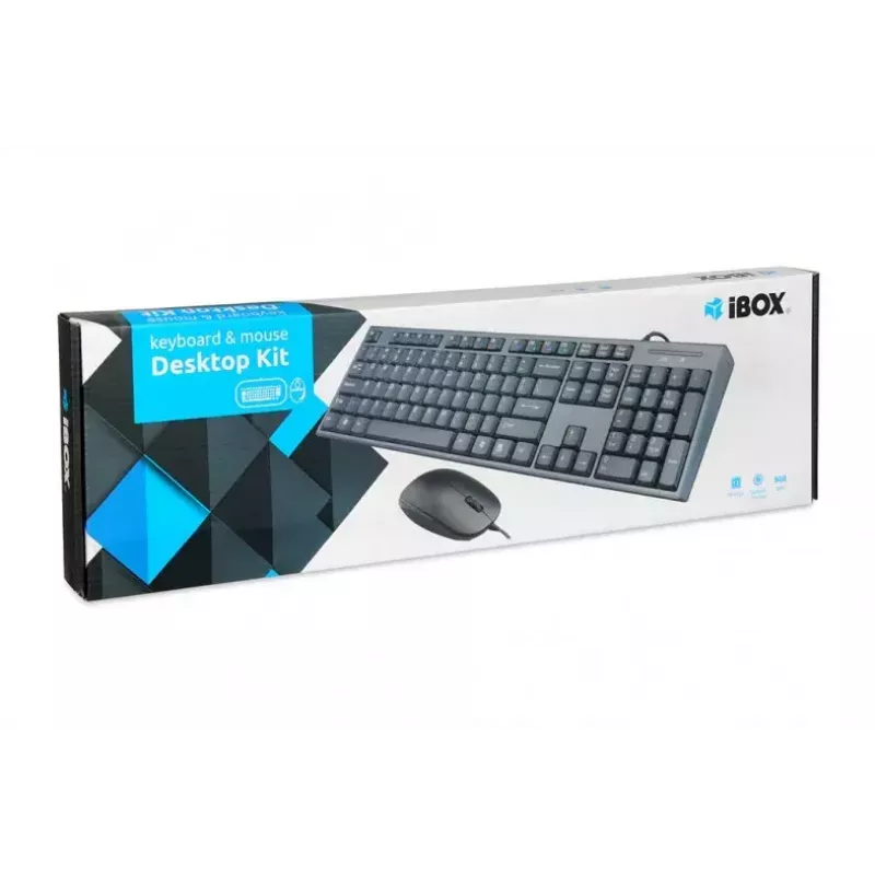 Laidinė klaviatūros ir pelės rinkinys IBOX IKMS606 – pilno dydžio QWERTY JK anglų klaviatūra, USB, juoda, pelė 800 DPI