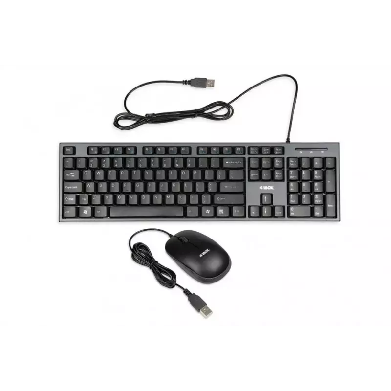 Laidinė klaviatūros ir pelės rinkinys IBOX IKMS606 – pilno dydžio QWERTY JK anglų klaviatūra, USB, juoda, pelė 800 DPI
