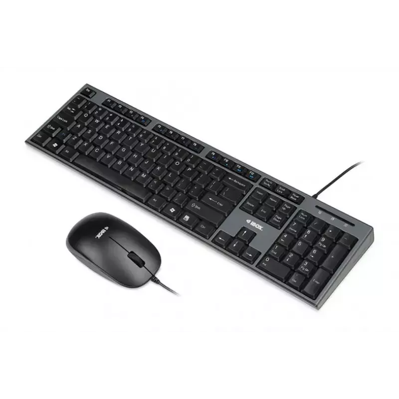 Laidinė klaviatūros ir pelės rinkinys IBOX IKMS606 – pilno dydžio QWERTY JK anglų klaviatūra, USB, juoda, pelė 800 DPI