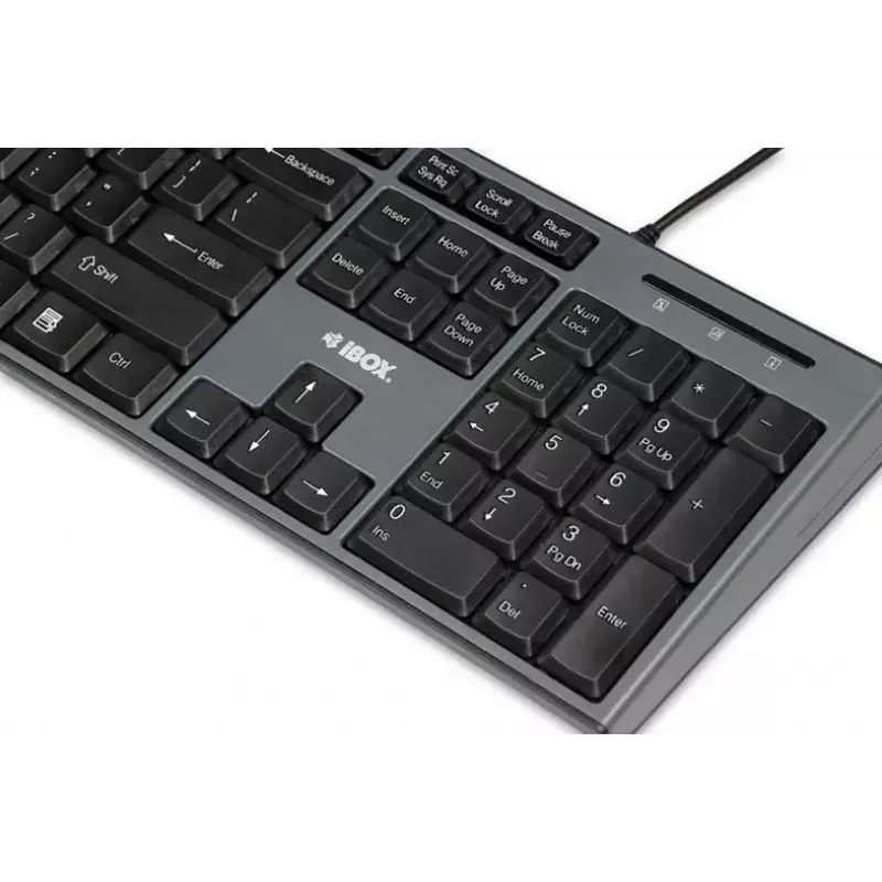 Laidinė klaviatūros ir pelės rinkinys IBOX IKMS606 – pilno dydžio QWERTY JK anglų klaviatūra, USB, juoda, pelė 800 DPI