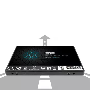 2,5 colio SATA III SSD Silicon Power Ace A55 — 512 GB, 3D TLC, iki 560/530 MB/s, 7 mm, Juoda