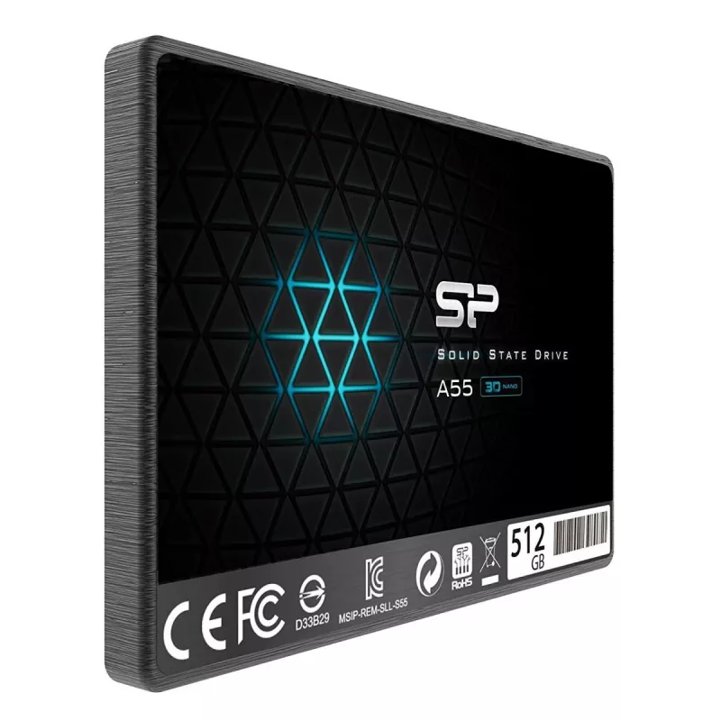 2,5 colio SATA III SSD Silicon Power Ace A55 — 512 GB, 3D TLC, iki 560/530 MB/s, 7 mm, Juoda