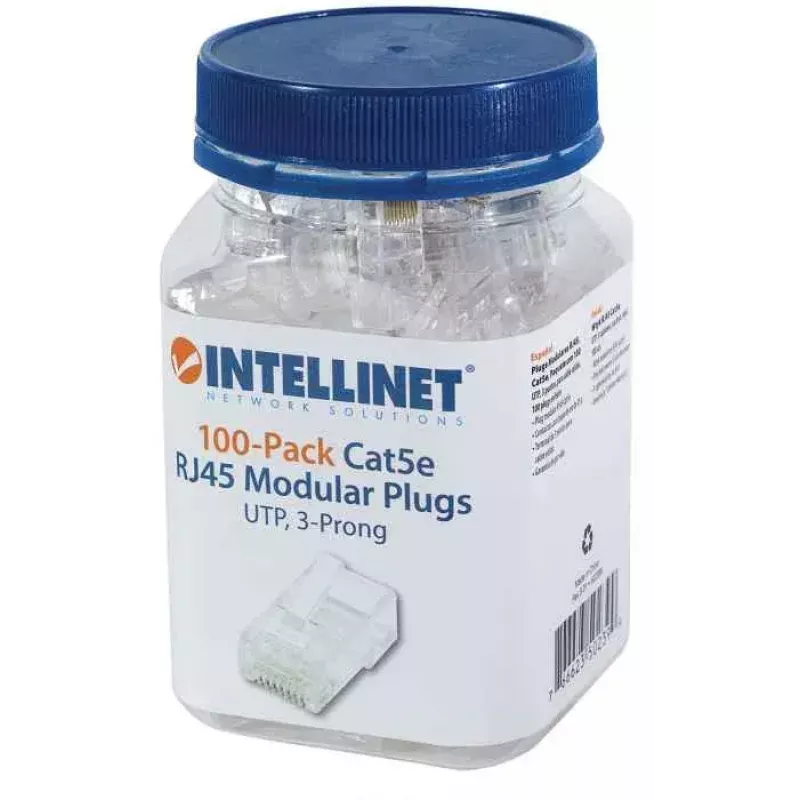 Intellinet RJ45 Kištukai, Cat5e, UTP, 3 kontaktai, kietai vielai, 15 µ auksuoti kontaktai, 100 vnt.