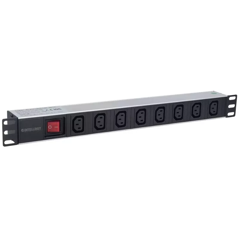 Intellinet 19 inch 1U stelažinis maitinimo skirstytuvas (PDU) su 8 C13 lizdais, nuimamu maitinimo laidu ir C20 įvadu gale