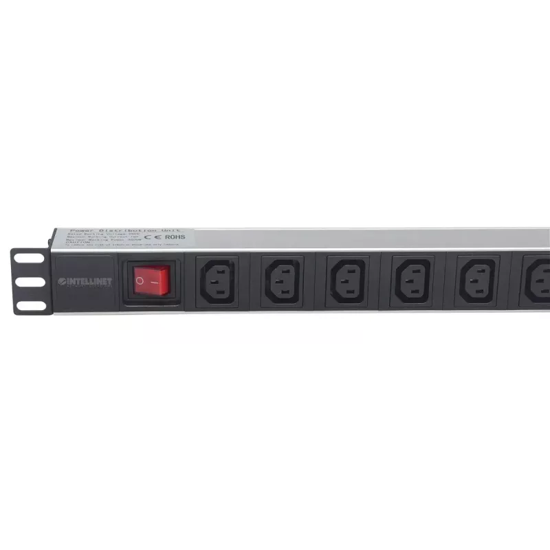 Intellinet 19 inch 1U stelažinis maitinimo skirstytuvas (PDU) su 8 C13 lizdais, nuimamu maitinimo laidu ir C20 įvadu gale