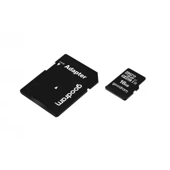 „GOODRAM“ MicroSDHC 16 GB atminties kortelė, 10 klasė, UHS-I (U1), skaitymas 100 MB/s, rašymas 10 MB/s, su SD adapteriu