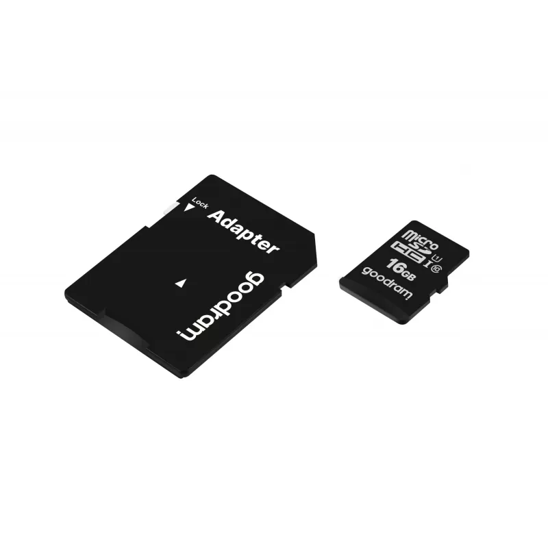 „GOODRAM“ MicroSDHC 16 GB atminties kortelė, 10 klasė, UHS-I (U1), skaitymas 100 MB/s, rašymas 10 MB/s, su SD adapteriu