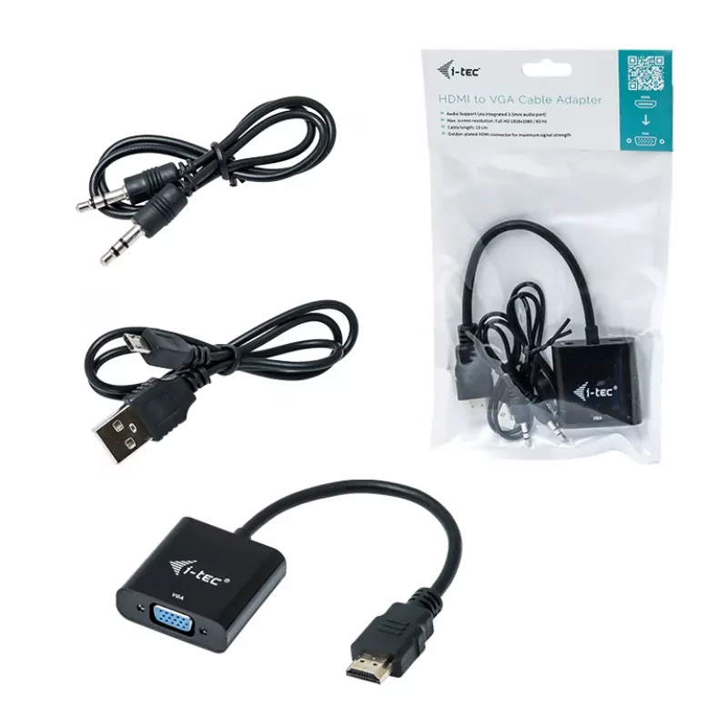 i-tec HDMI į VGA kabelio adapteris, 0,15 m, HDMI, VGA, vyriškas, moteriškas, 1920 x 1080 pikseliai
