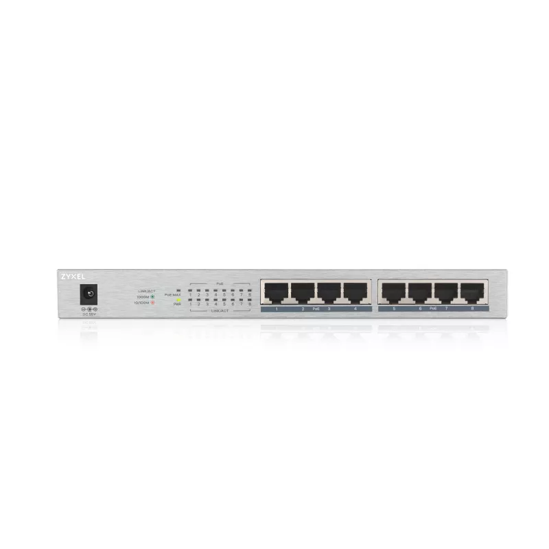 Zyxel GS1008HP nevaldomas Gigabit Ethernet jungiklis su PoE, pilka spalva