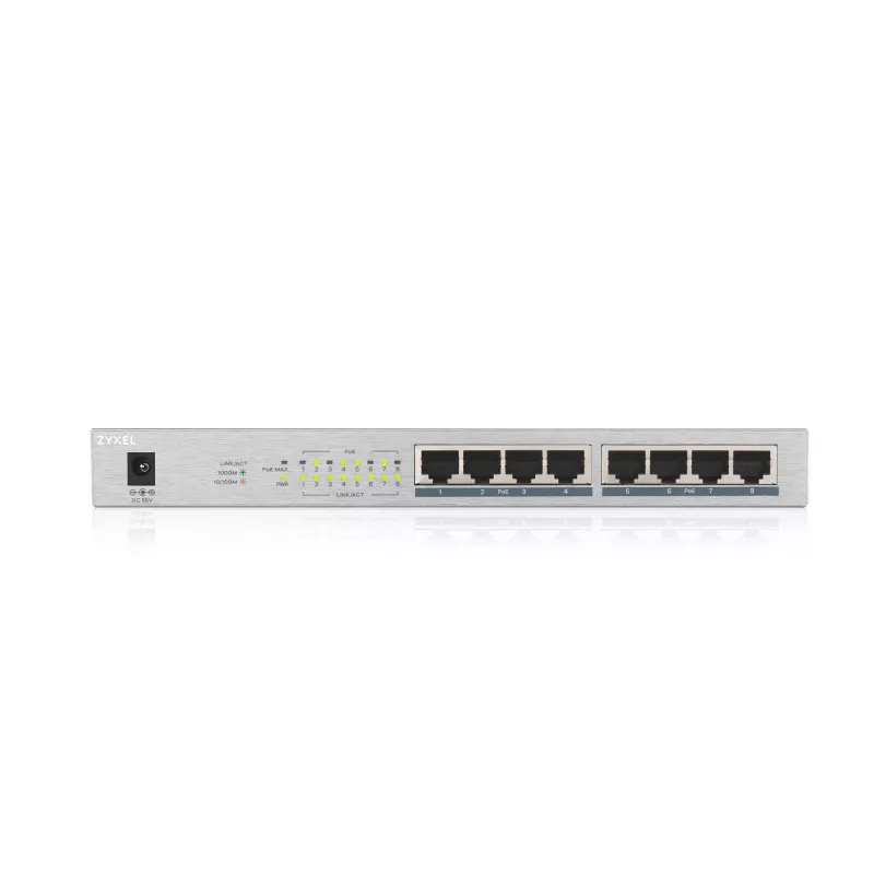 Zyxel GS1008HP nevaldomas Gigabit Ethernet jungiklis su PoE, pilka spalva