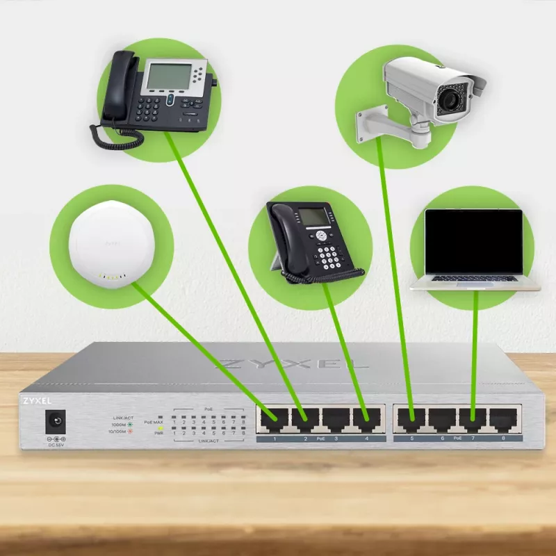 Zyxel GS1008HP nevaldomas Gigabit Ethernet jungiklis su PoE, pilka spalva