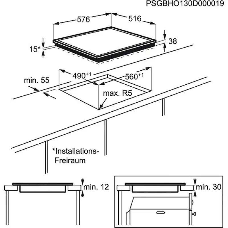 Elektrinė keraminė kaitlentė Electrolux EHF6342XOK, juoda, įmontuojama, 4 zonos