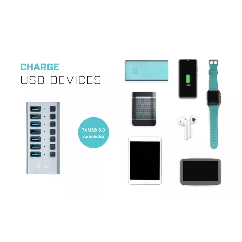 i-tec USB 3.0 įkrovimo stotelė 7 prievadai + 36 W maitinimo adapteris