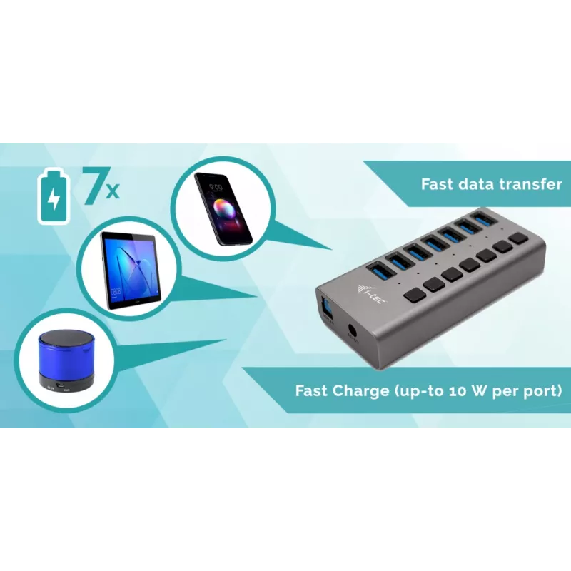i-tec USB 3.0 įkrovimo stotelė 7 prievadai + 36 W maitinimo adapteris