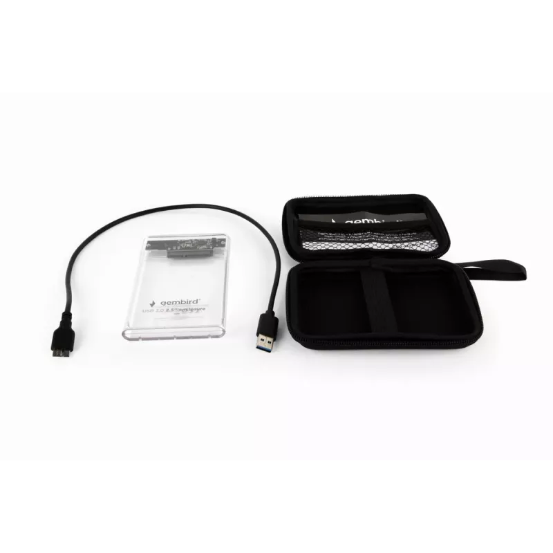 GEMBIRD USB 3.0 išorinis dėklas 2,5 colio SATA kietajam diskui, 9,5 mm, skaidrus plastikas