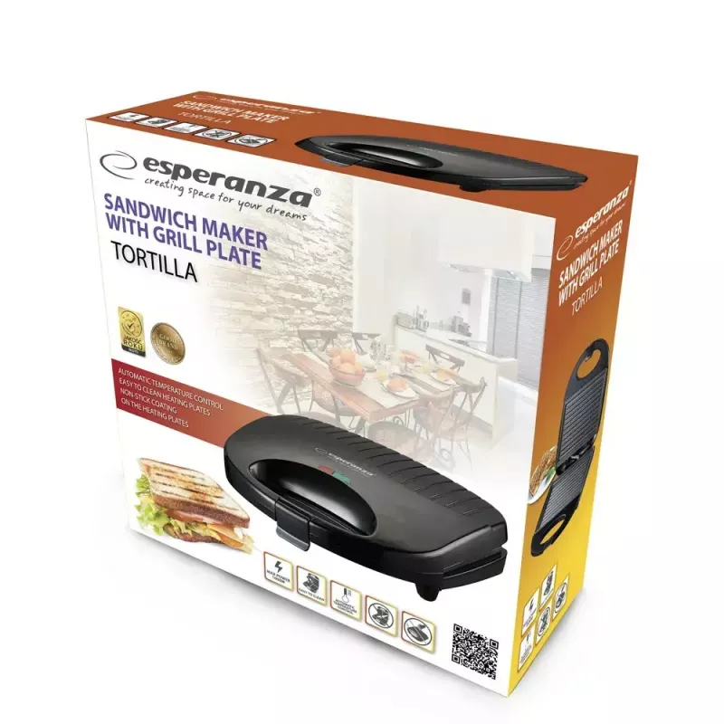 Elektrinis tortilijų keptuvas ESPERANZA EKT009 1000 W, nelimpančios plokštės, 2 tortilijos, juodas