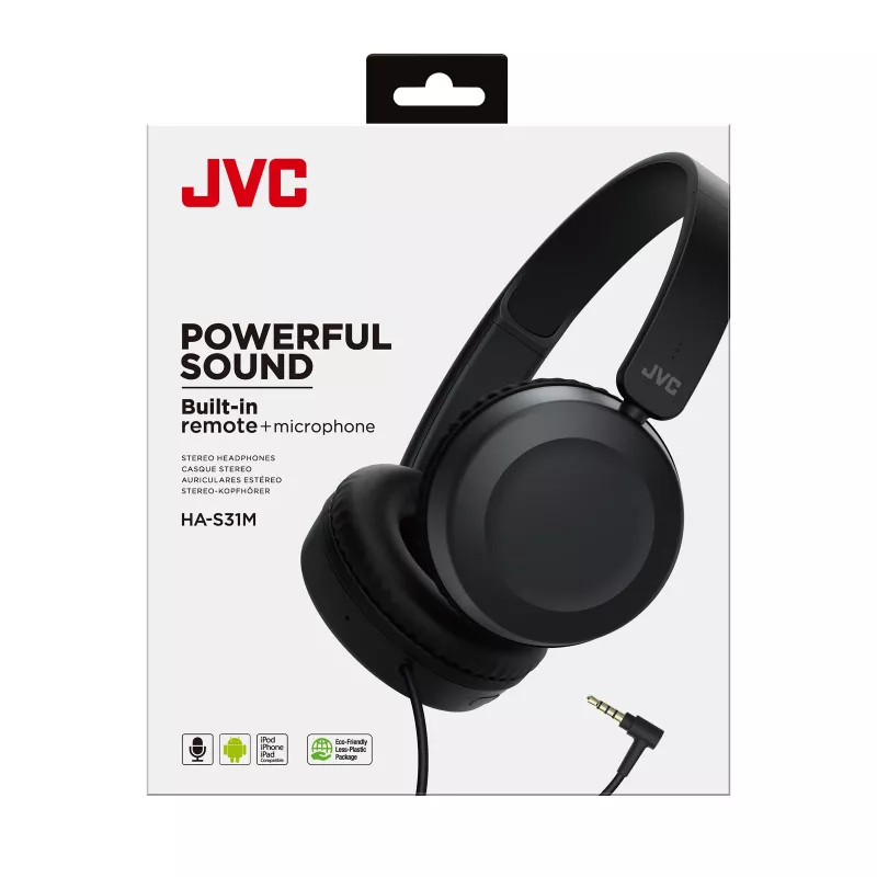 JVC HA-S31M laidinės ausinės ant ausų, juodos, 10–26000 Hz, su mikrofonu, 140 g