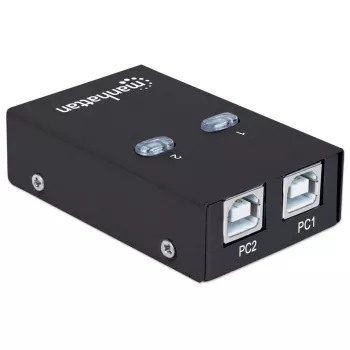 USB jungiklis MANHATTAN 162005, USB 2.0 Type-B, 2 prievadai, 480 Mbps, 1,5 m laidas, baltas