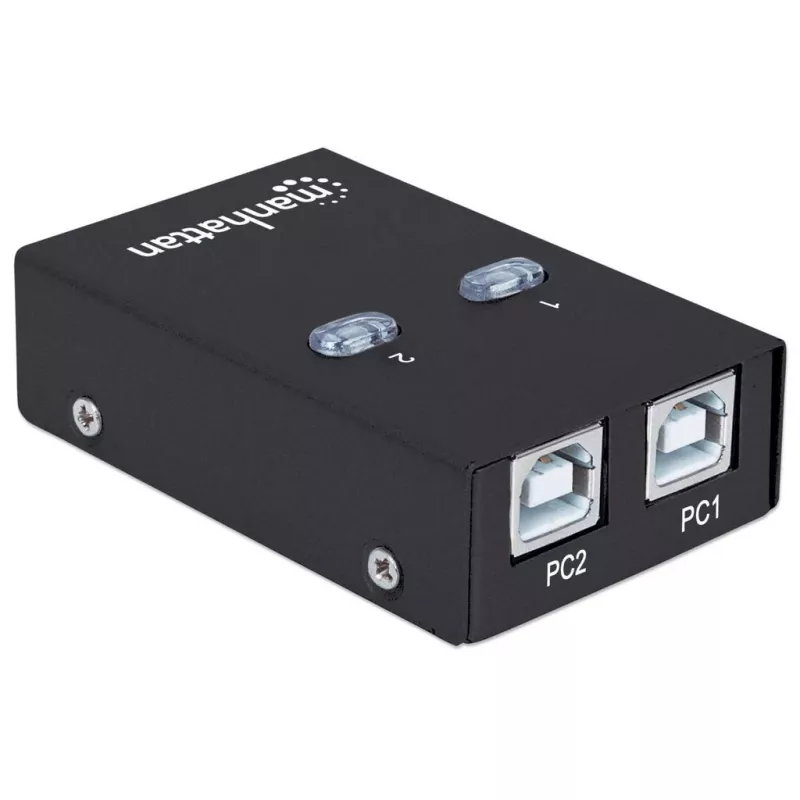 USB jungiklis MANHATTAN 162005, USB 2.0 Type-B, 2 prievadai, 480 Mbps, 1,5 m laidas, baltas