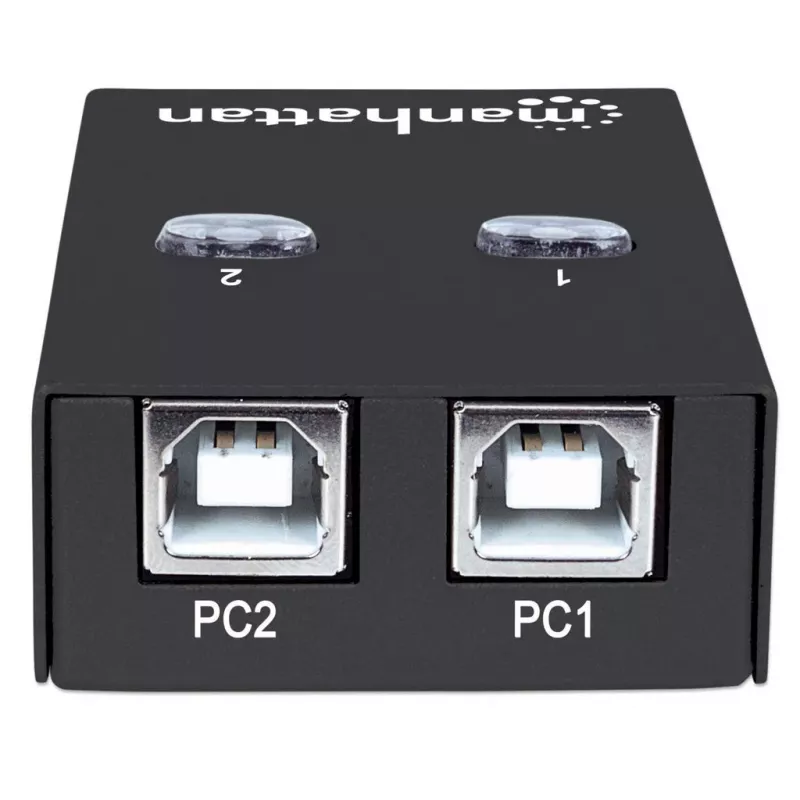 USB jungiklis MANHATTAN 162005, USB 2.0 Type-B, 2 prievadai, 480 Mbps, 1,5 m laidas, baltas