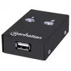 USB jungiklis MANHATTAN 162005, USB 2.0 Type-B, 2 prievadai, 480 Mbps, 1,5 m laidas, baltas