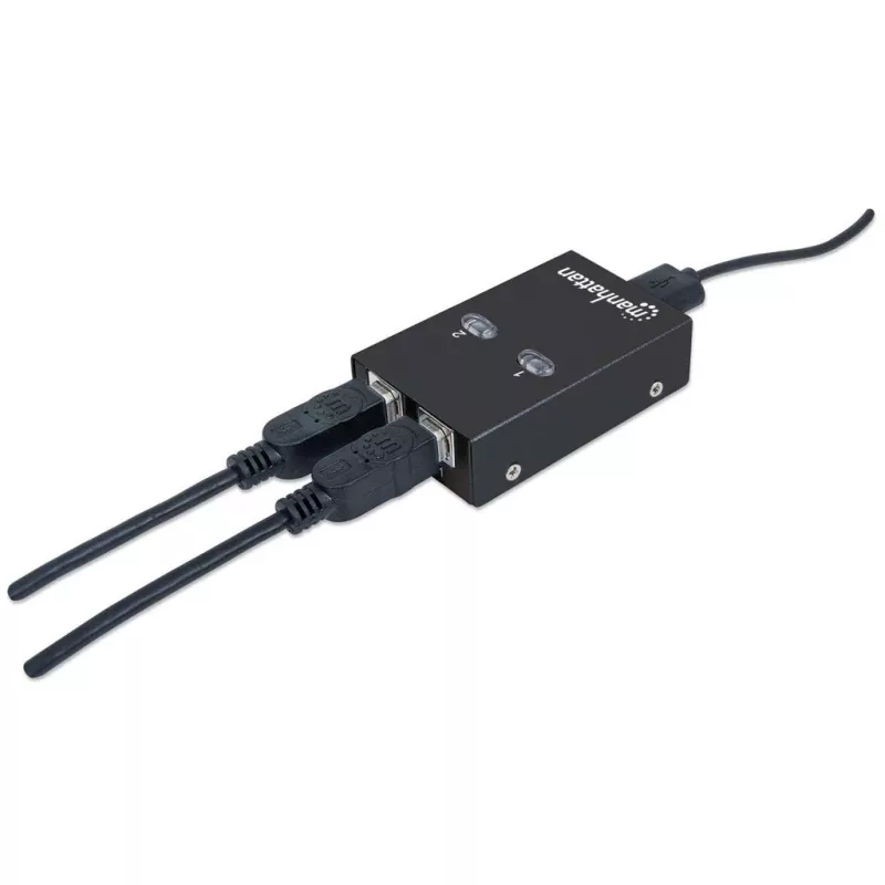 USB jungiklis MANHATTAN 162005, USB 2.0 Type-B, 2 prievadai, 480 Mbps, 1,5 m laidas, baltas