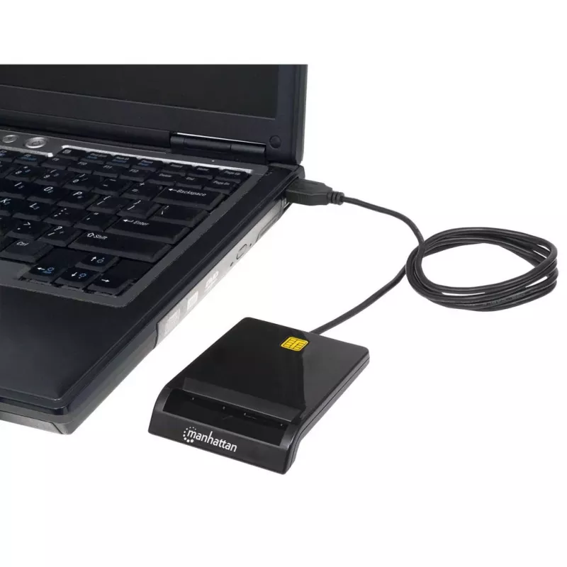 Kontaktinių kortelių skaitytuvas MANHATTAN 102049 — USB 2.0, kabelis 1,05 m, juodas, ABS korpusas