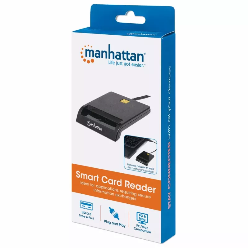 Kontaktinių kortelių skaitytuvas MANHATTAN 102049 — USB 2.0, kabelis 1,05 m, juodas, ABS korpusas