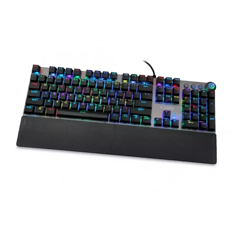 Laidinė mechaninė žaidimų klaviatūra IBOX AURORA K-4 — QWERTY, 108 klavišų, LED reguliuojamas apšvietimas, atspari vandeniui, USB, 1,6 m laidas