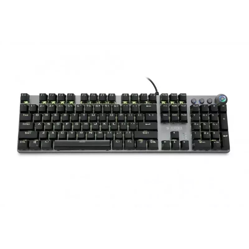 Laidinė mechaninė žaidimų klaviatūra IBOX AURORA K-4 — QWERTY, 108 klavišų, LED reguliuojamas apšvietimas, atspari vandeniui, USB, 1,6 m laidas