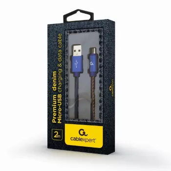 GEMBIRD Premium Jeans (denim) Micro-USB laidas su metalinėmis jungtimis, 2 m, mėlynas